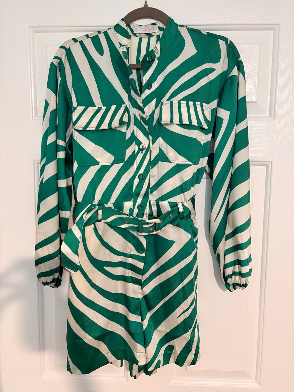 MANGO Green & White Zebra Print Romper Size M
